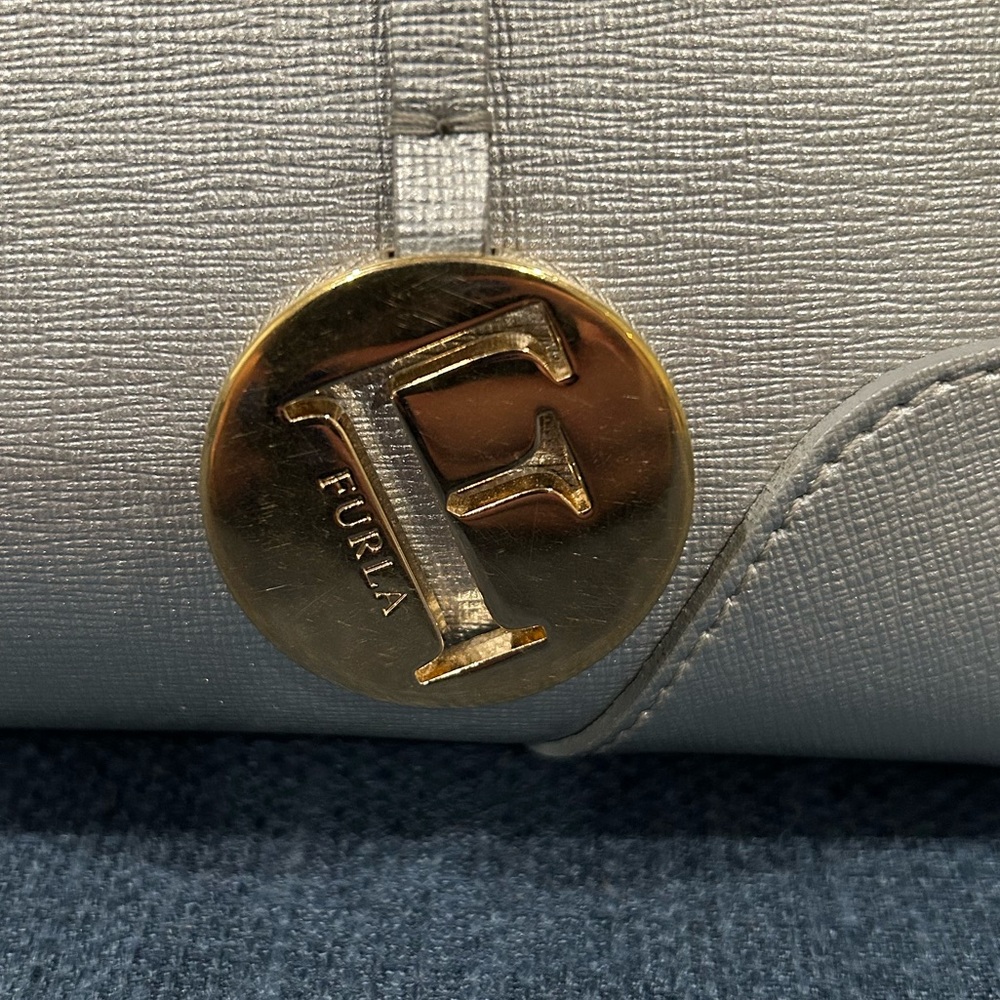 Furla Metallic Silver Leather Satchel with  Bag Scarf - Picture 3 of 13